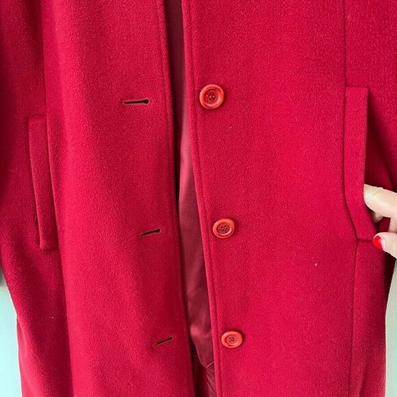 L.L. Bean Red Wool Coat Womens Size 4 Button Front Winter Classic Jacket - Picture 6 of 12